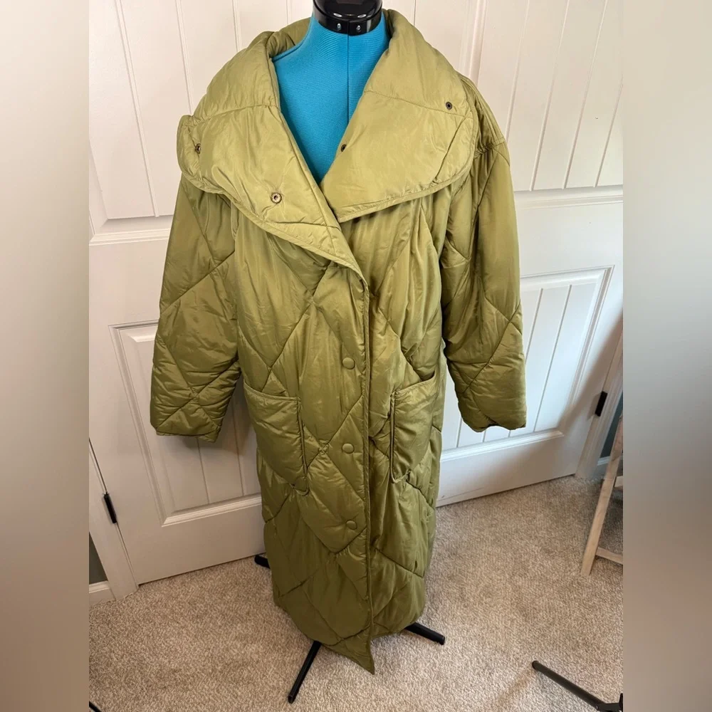Free People We the Free Joanna Maxi Puffer Jacket Sz M Olive Green